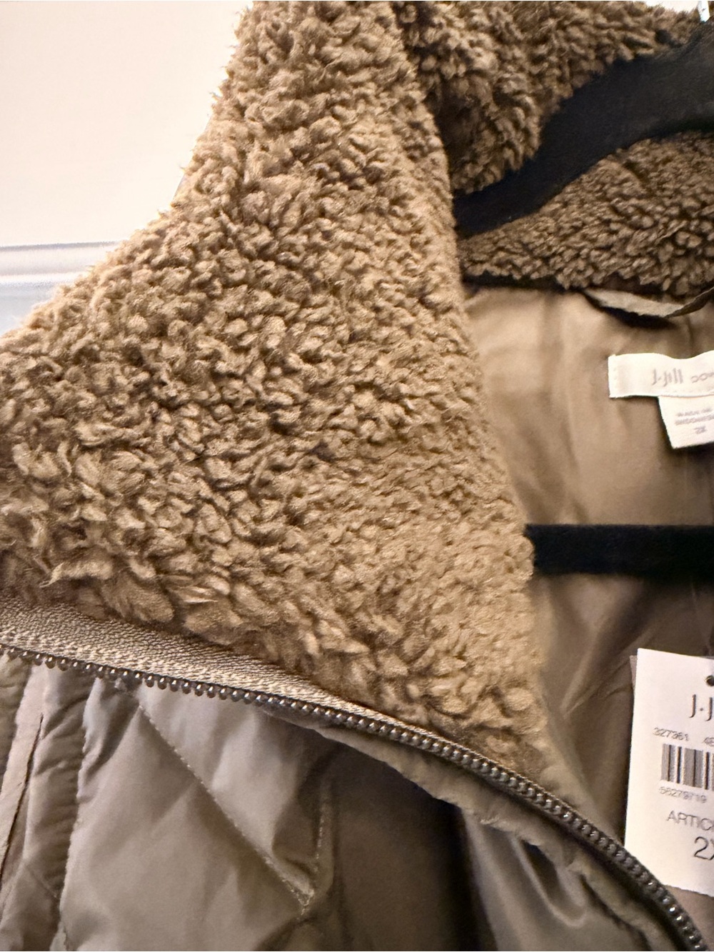 J. Jill Quilted Down Vest with Sherpa Collar in Artichoke color - Picture 3 of 8